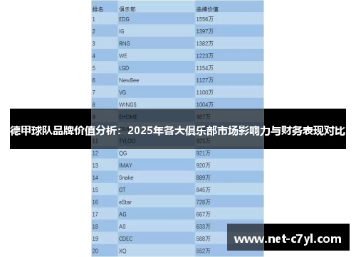 德甲球队品牌价值分析：2025年各大俱乐部市场影响力与财务表现对比